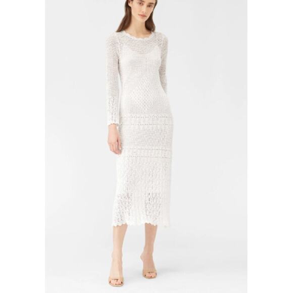 Rebecca Taylor Women's Long Sleeve Lace Pointelle Dress in Milk Medium - Picture 1 of 8